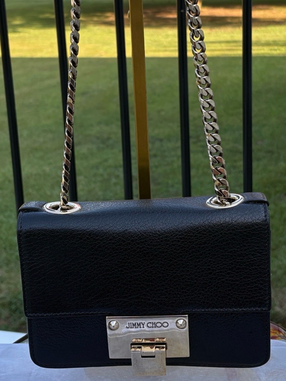 Jimmy Choo EUC Rebel Black Crossbody Bag with Gold Chain Strap